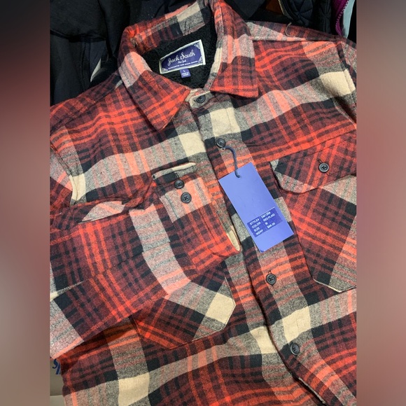 NWT Jack South NY Red Plaid Flannel Shirt Jacket Shacket Sherpa Lining Size L - Picture 9 of 9